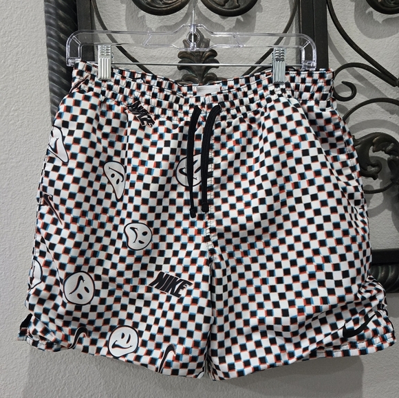 Nike Men's Graphic Checkered Swim Shorts - Black, White, and Blue - Picture 2 of 8